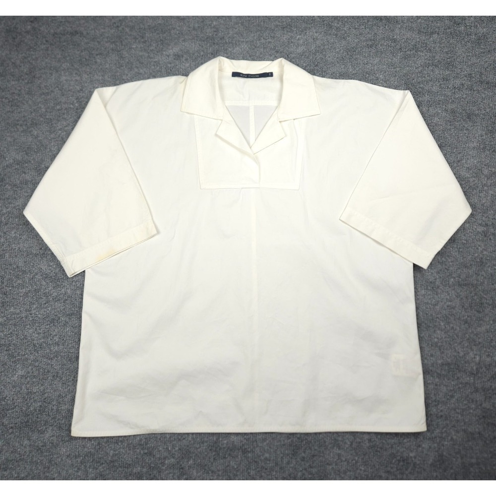 SOFIE D'HOORE Top Shirt Women's 40 White 3/4 Sleeve Collared Oversized Cotton *